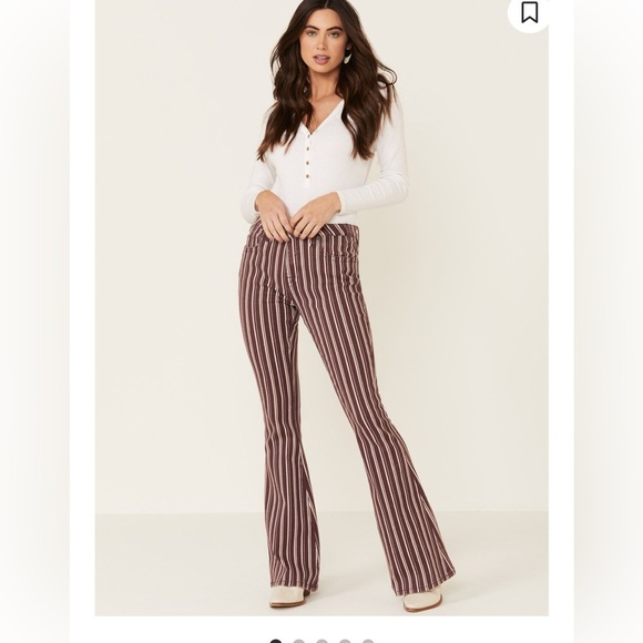 ROCK & ROLL DENIM WOMEN'S MAROON STRIPE FLARE JEANS 26 - Picture 1 of 8